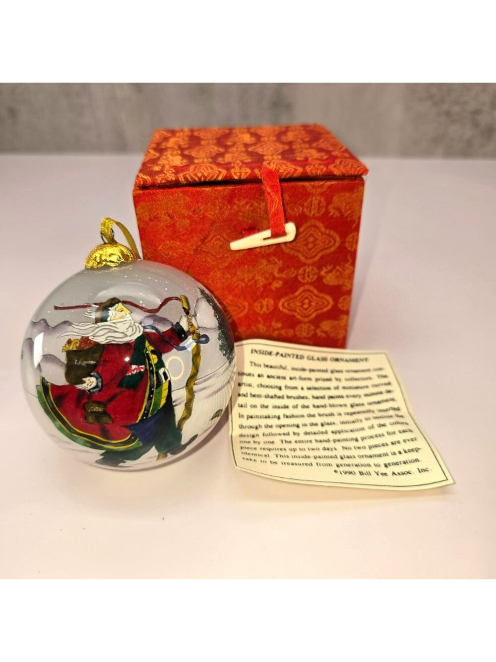 Inside Painted Glass Christmas Ornament With Santa Design In Red Gift Box CM2280